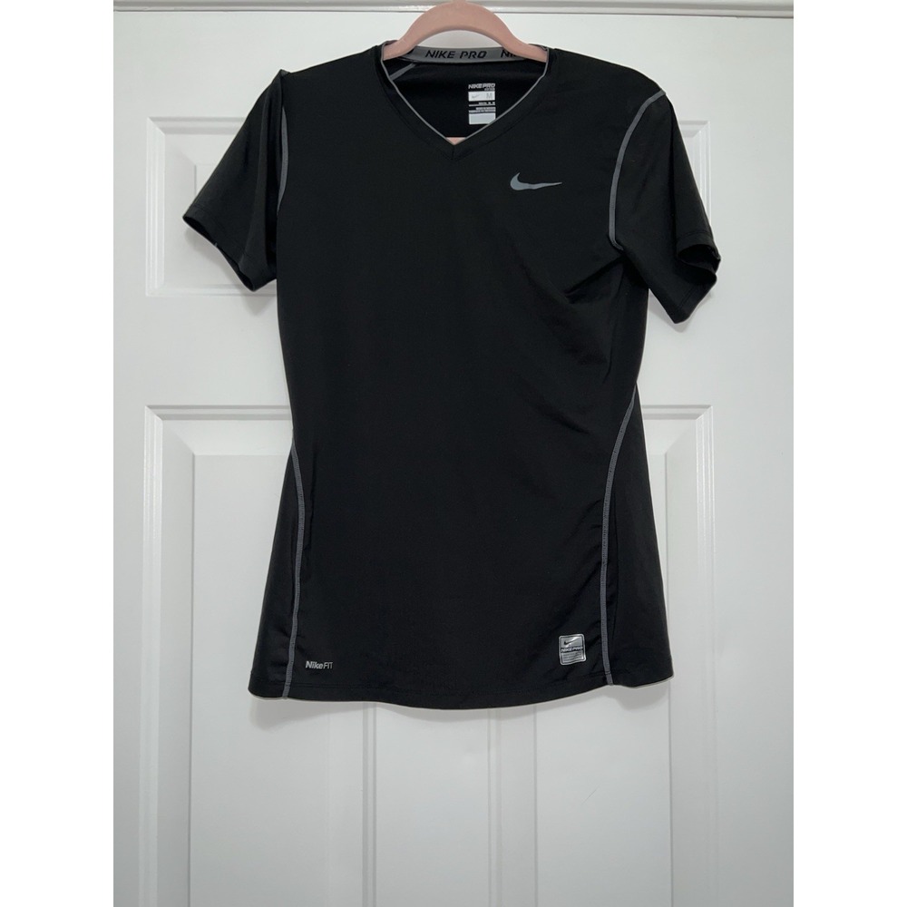 Nike Pro Fitted Boys Dri Fit Shirt Size Medium 8-10 Black Short Sleeve Top Med M